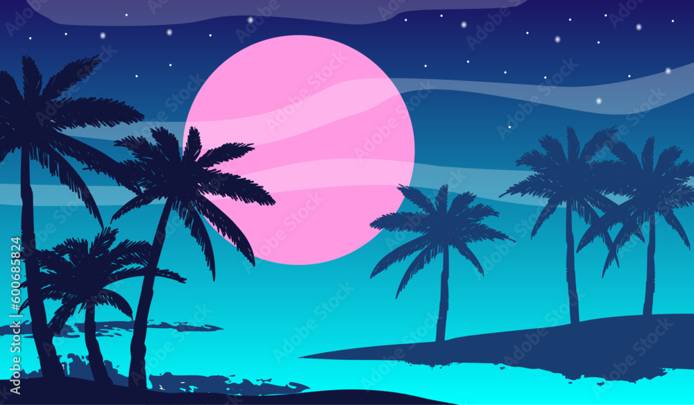 vector illustration of the beach with trees