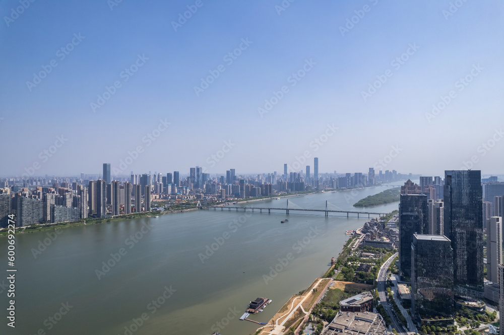 Scenery on both sides of the Xiangjiang River in Changsha, China