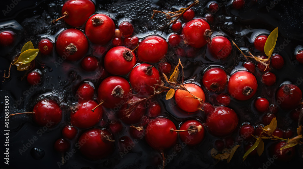 Fresh ripe barberries with water drops background. Berries backdrop. Generative AI