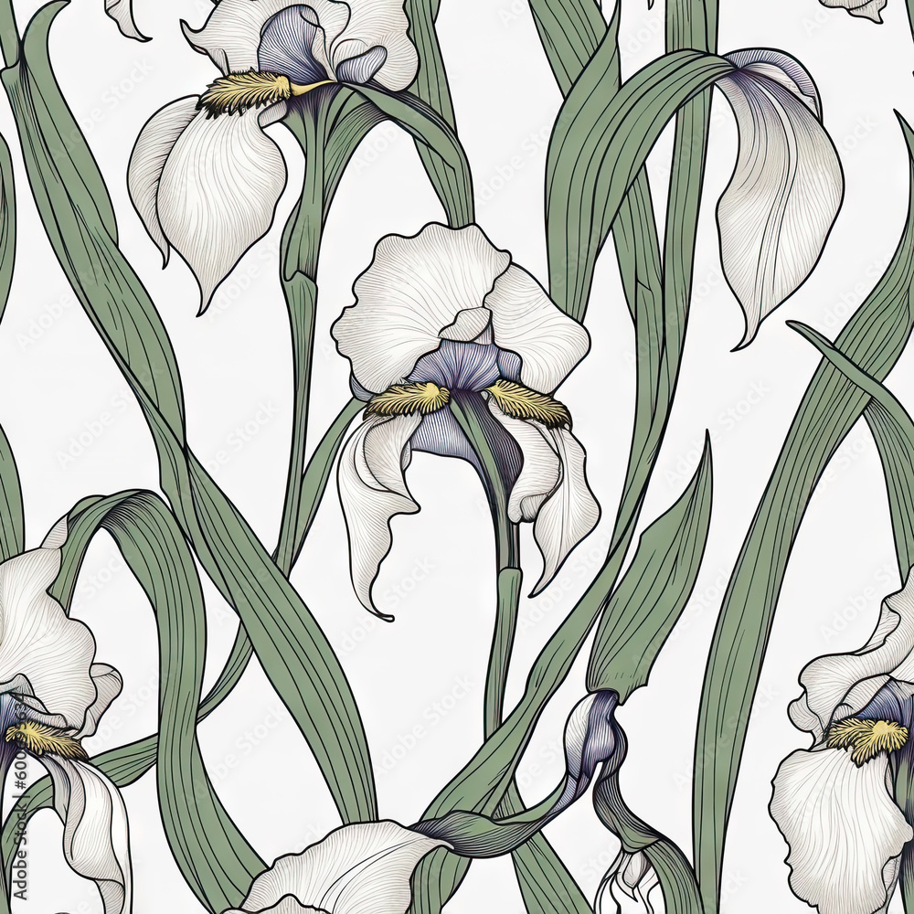 Iris flower seamless pattern. Floral seamless background. Generative AI