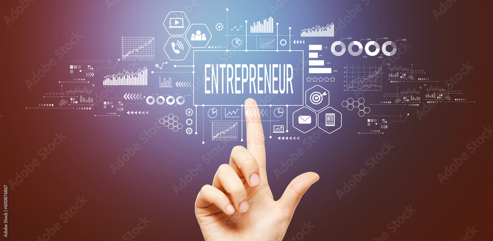 Entrepreneur theme with hand pressing a button on a technology screen