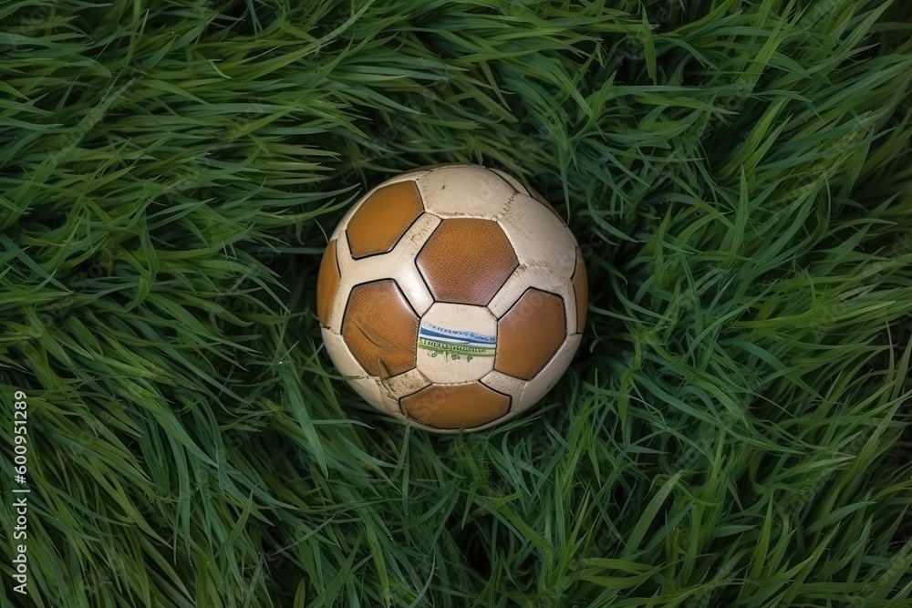 soccer ball on a vibrant green soccer field Generative AI