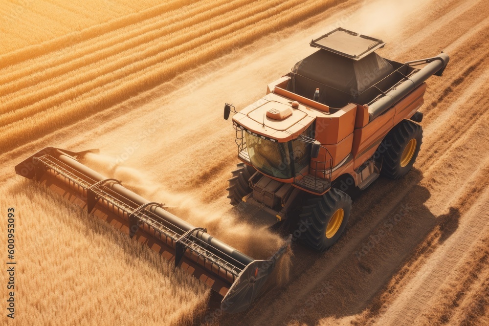 combine harvester in a farm field during harvest season Generative AI