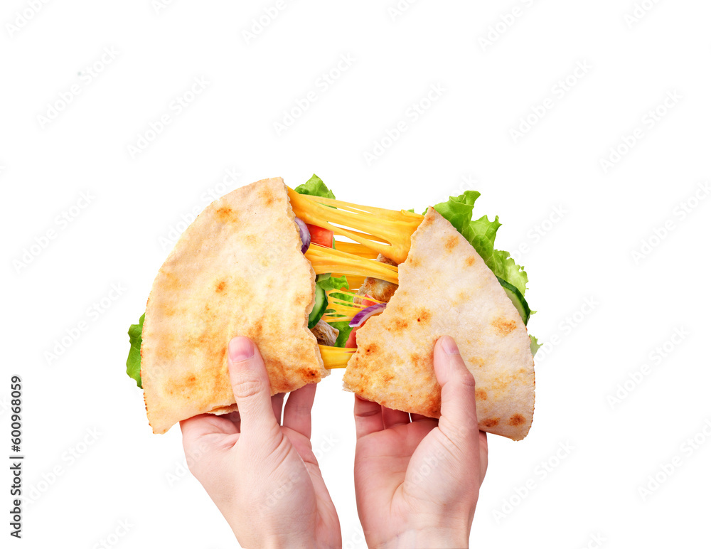 Lavash with melted cheese in hands