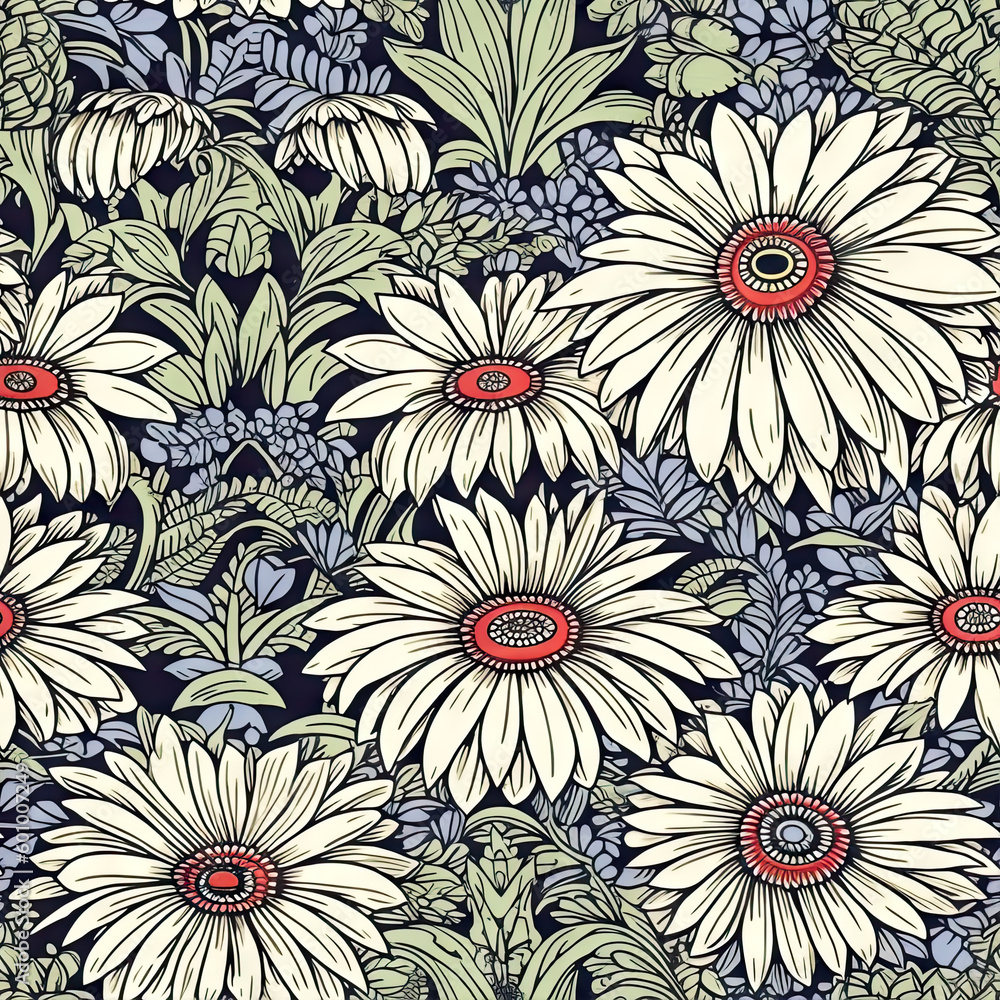 Gerbera flower seamless pattern. Floral seamless background. Generative AI