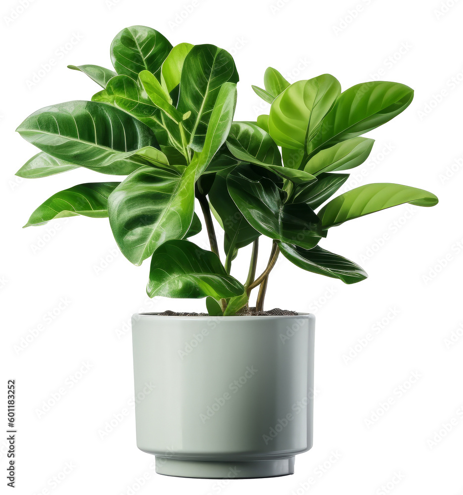 Green domestic plant in flowerpot. Illustration AI Generative.