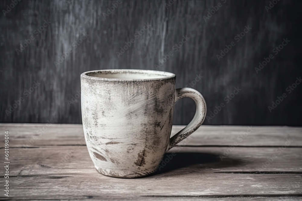 minimalist white cup on a rustic wooden table Generative AI