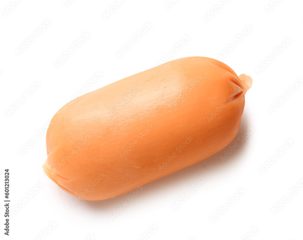 Tasty boiled sausage on white background