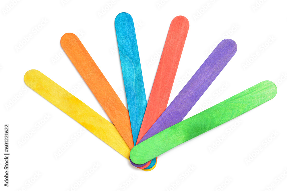 Colorful ice cream sticks on white background