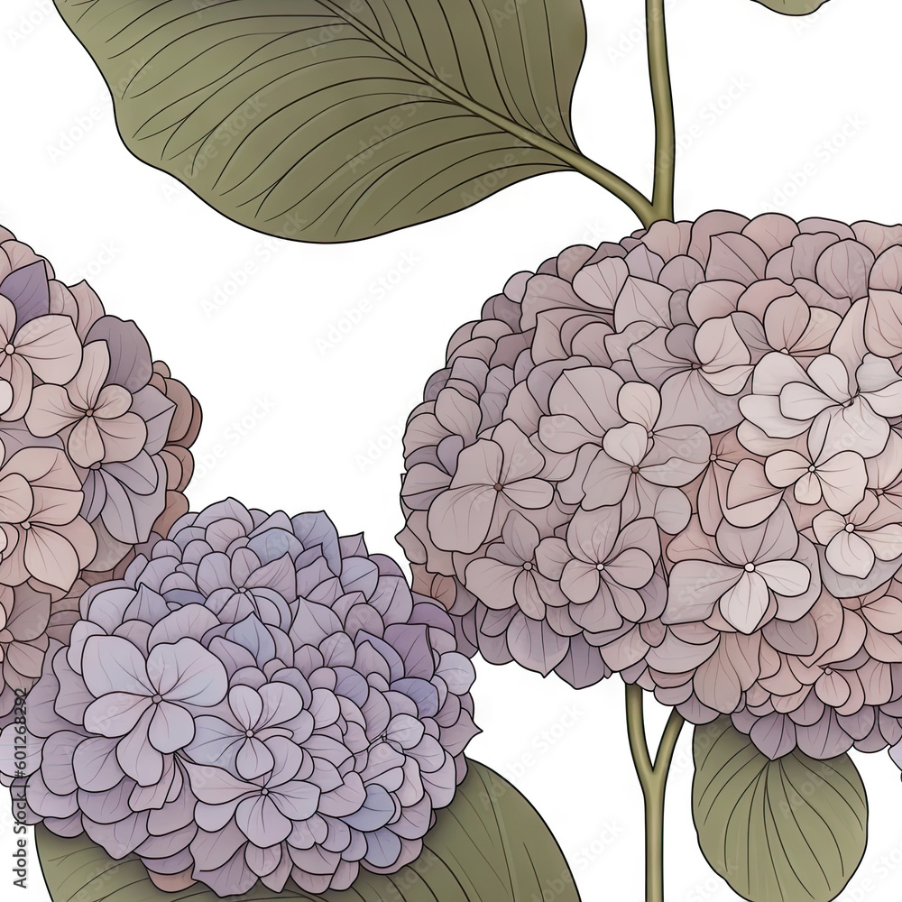 Hydrangea flower seamless pattern. Floral seamless background. Generative AI