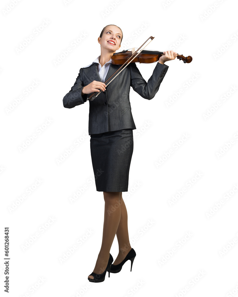 Young businesswoman playing the violin