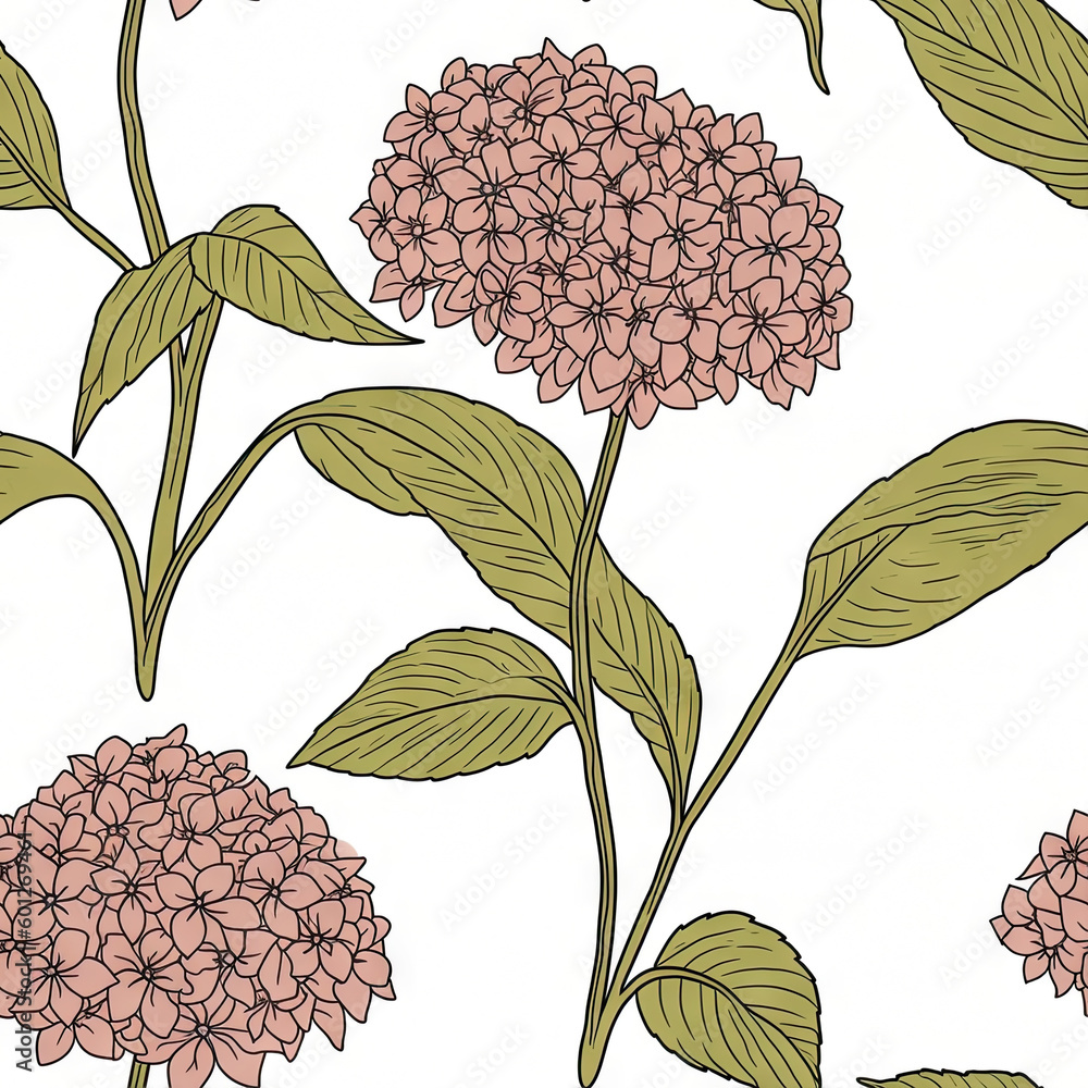 Hydrangea flower seamless pattern. Floral seamless background. Generative AI