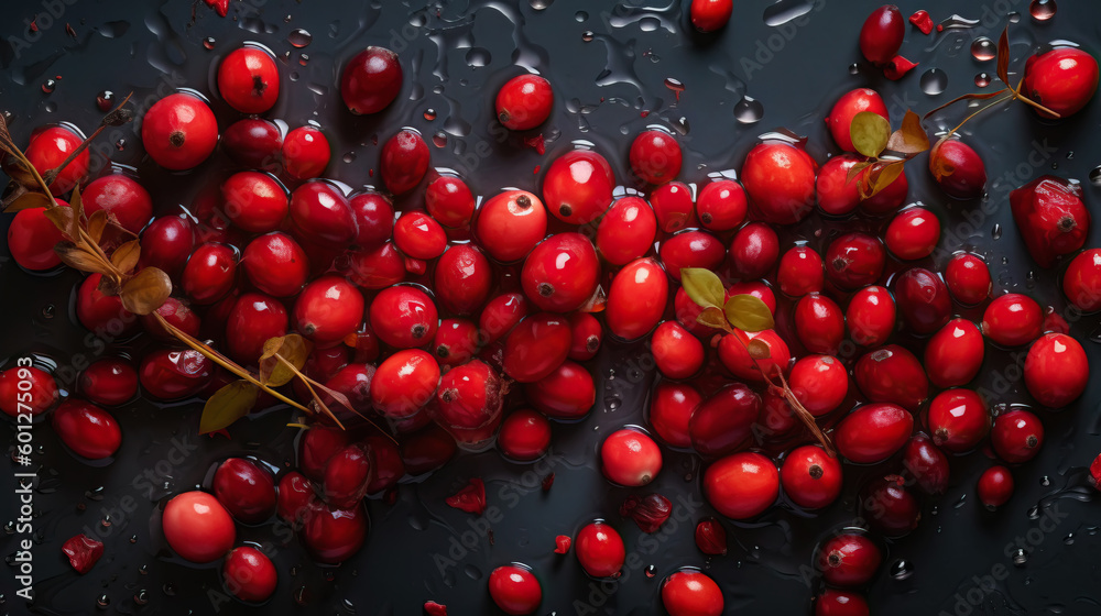 Fresh ripe barberries with water drops background. Berries backdrop. Generative AI