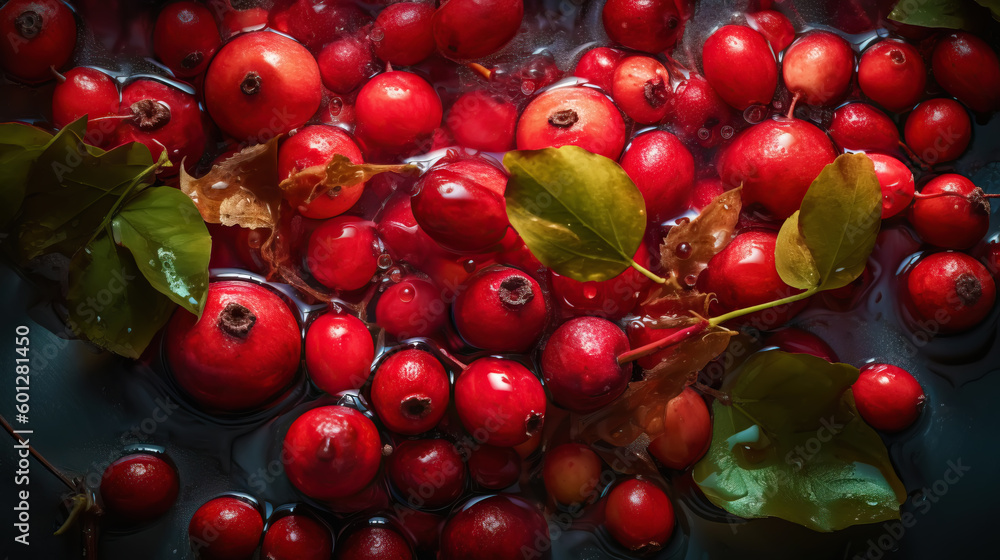 Fresh ripe barberries with water drops background. Berries backdrop. Generative AI