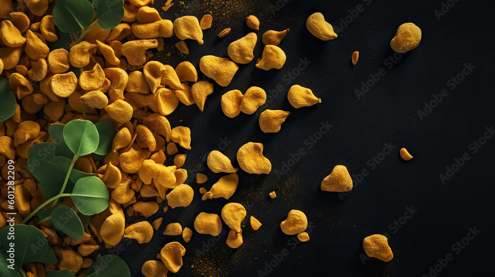 Ginkgo nuts on dark background. Generative AI