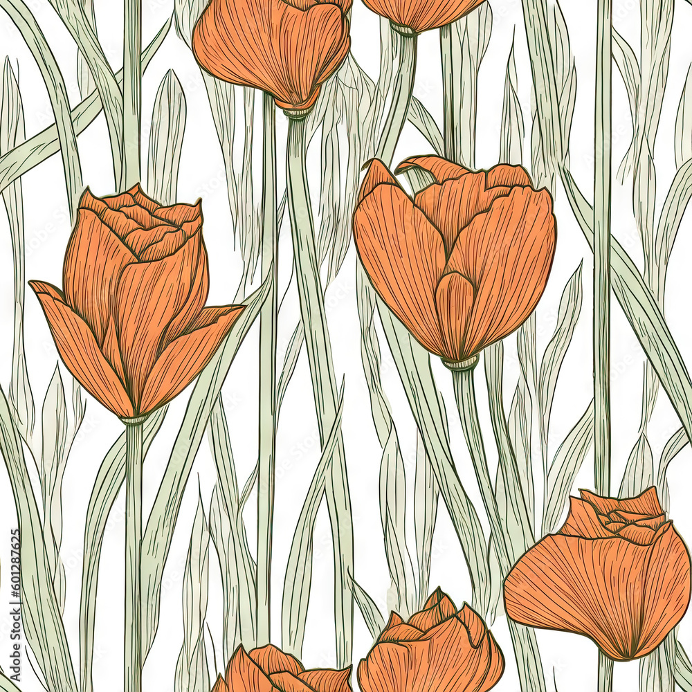 Tulip flower seamless pattern. Floral seamless background. Generative AI