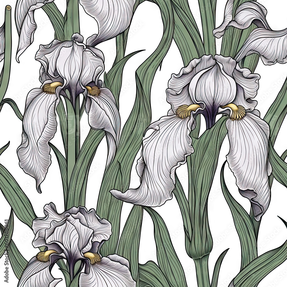 Iris flower seamless pattern. Floral seamless background. Generative AI