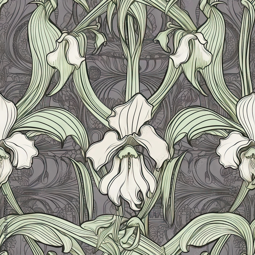 Orchid flower seamless pattern. Floral seamless background. Generative AI