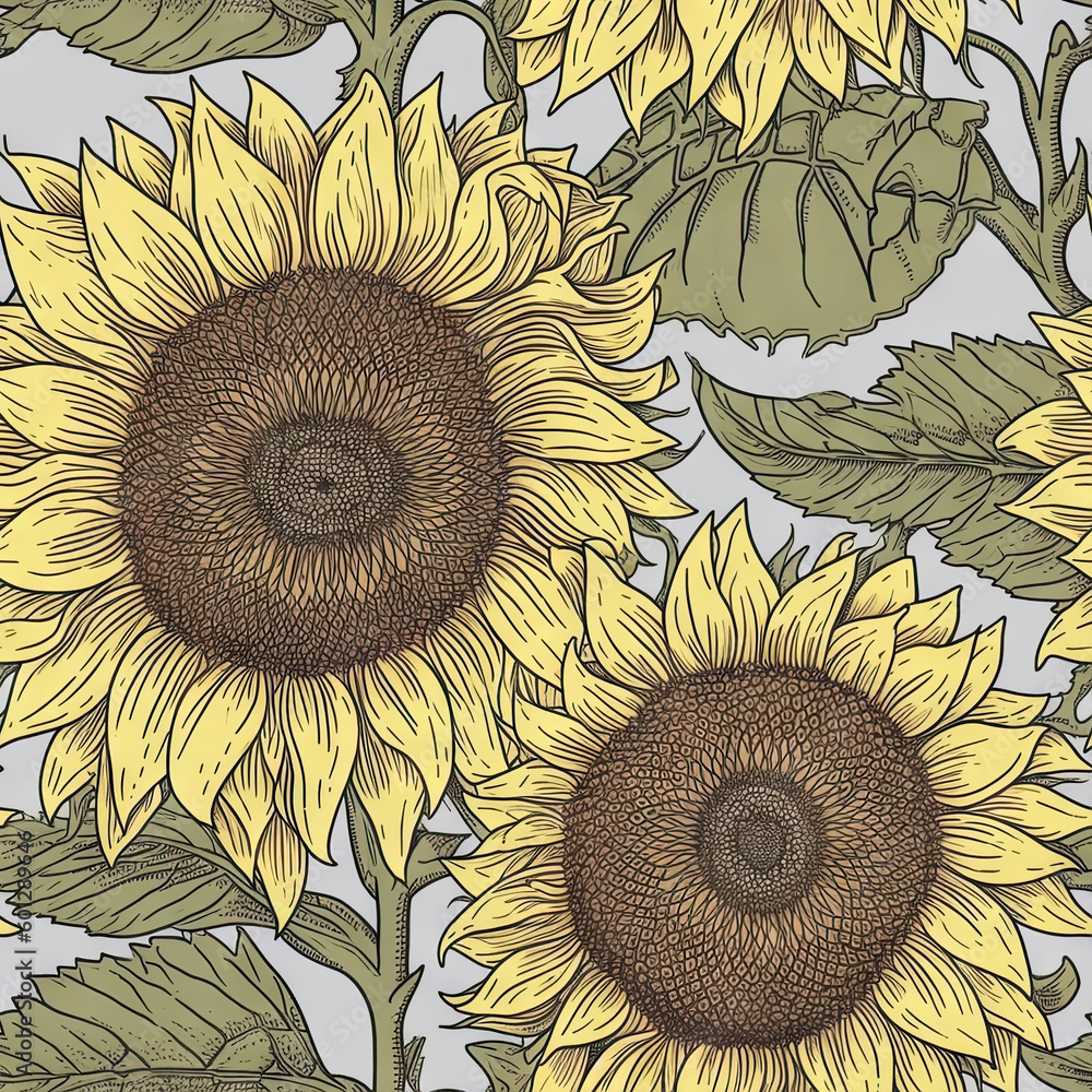 Sunflower flower seamless pattern. Floral seamless background. Generative AI