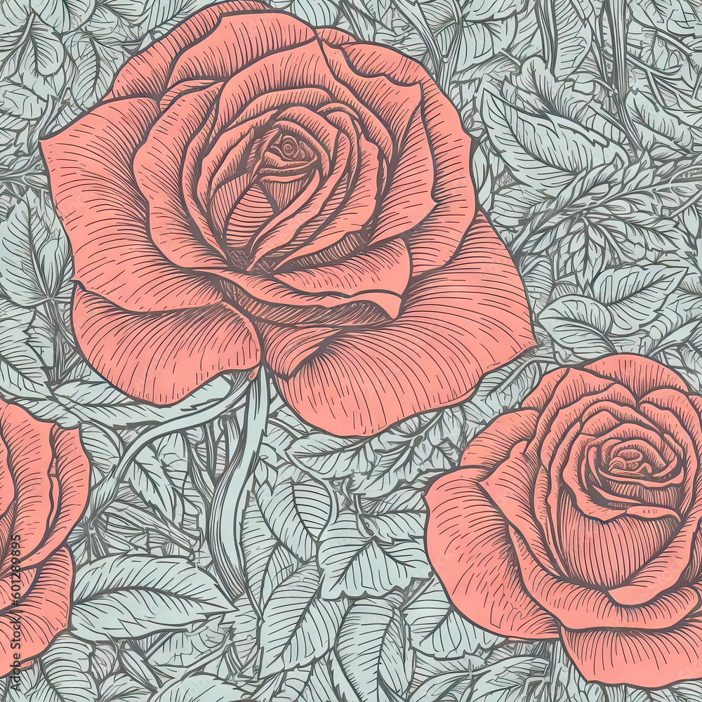 Rose flower seamless pattern. Floral seamless background. Generative AI