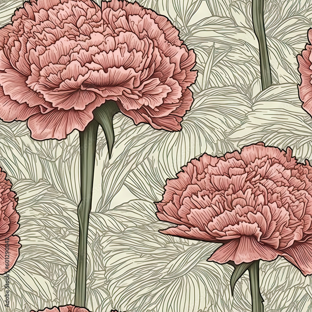 Carnation flower seamless pattern. Floral seamless background. Generative AI