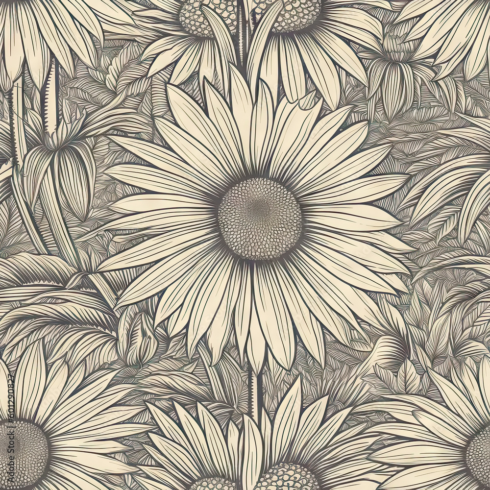 Gerbera flower seamless pattern. Floral seamless background. Generative AI