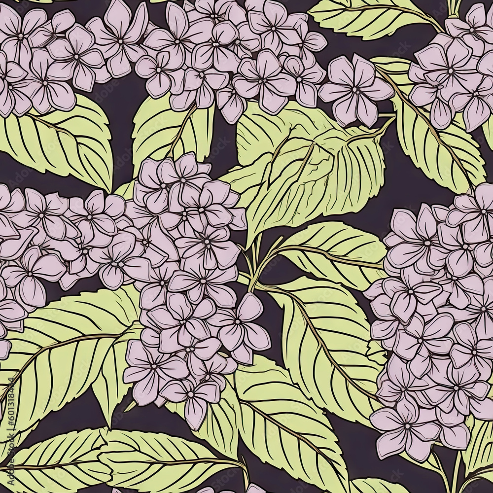 Hydrangea flower seamless pattern. Floral seamless background. Generative AI