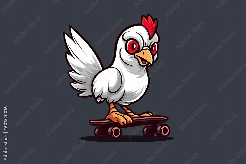 skateboarding chicken with unique red eyes Generative AI