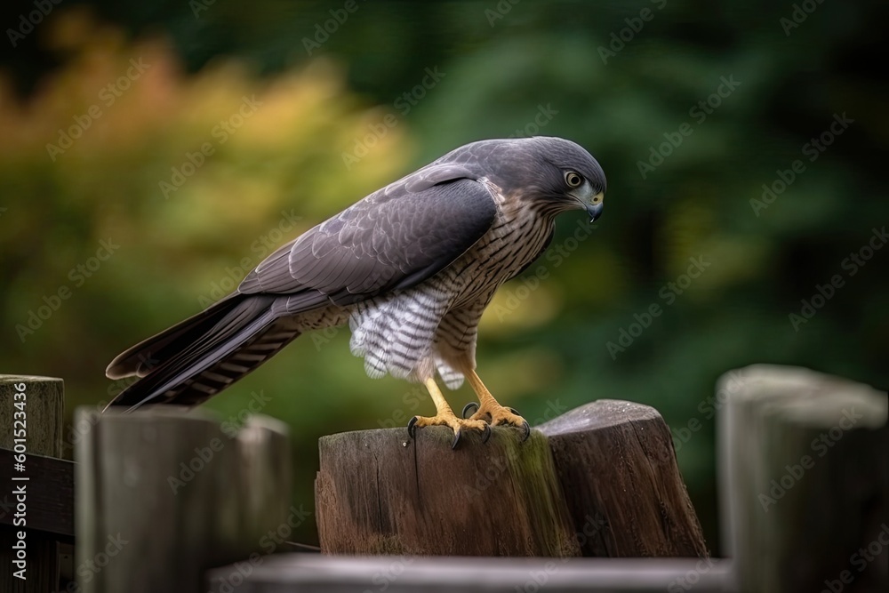 bird perched on a rustic wooden post in a natural setting Generative AI