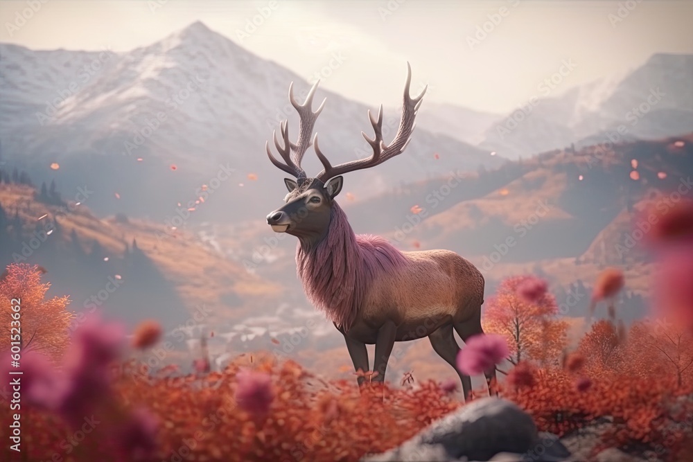 majestic deer standing on a vibrant green meadow Generative AI