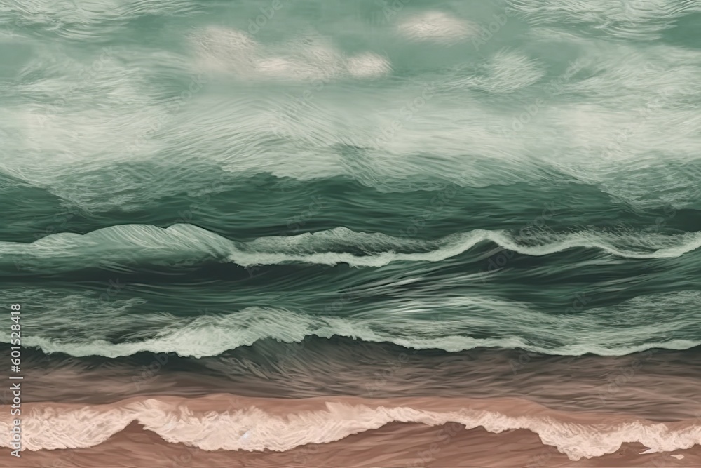 serene beach landscape with waves gently rolling into the shore Generative AI