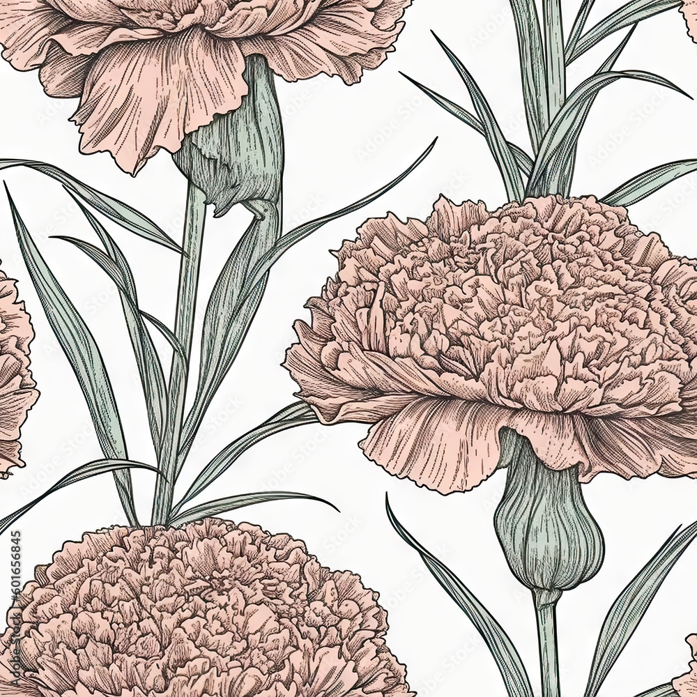 Carnation flower seamless pattern. Floral seamless background. Generative AI