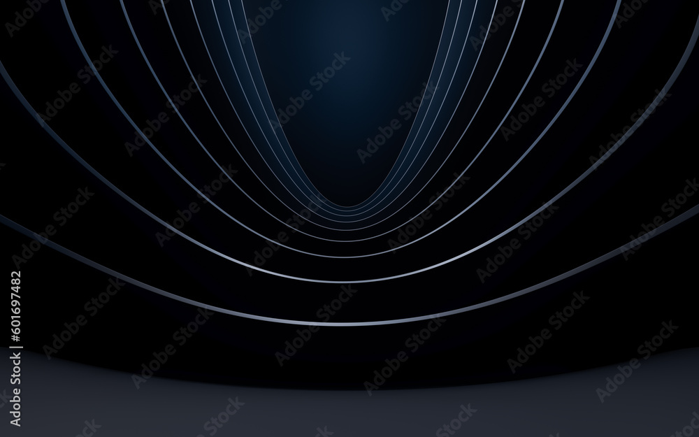 Dark curve geometry structure, 3d rendering.