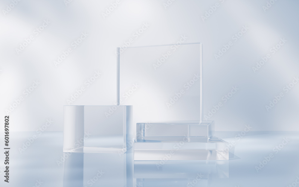 Transparent glass stage background, 3d rendering.