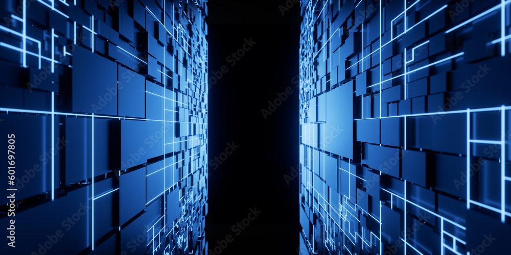 Technology cube cyberspace background, 3d rendering.