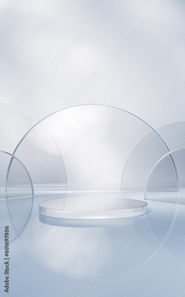 Transparent glass stage background, 3d rendering.