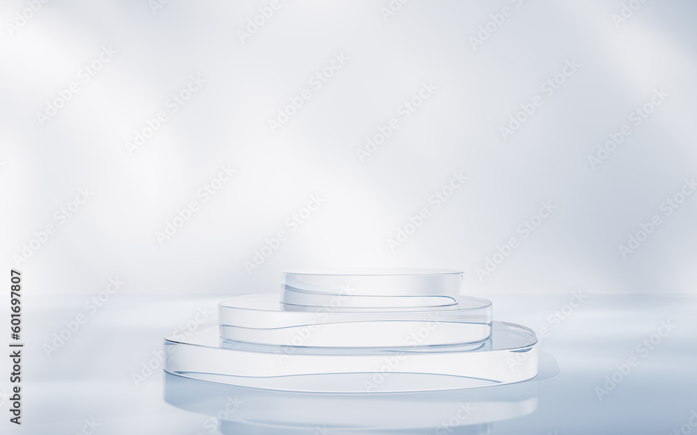 Transparent glass stage background, 3d rendering.