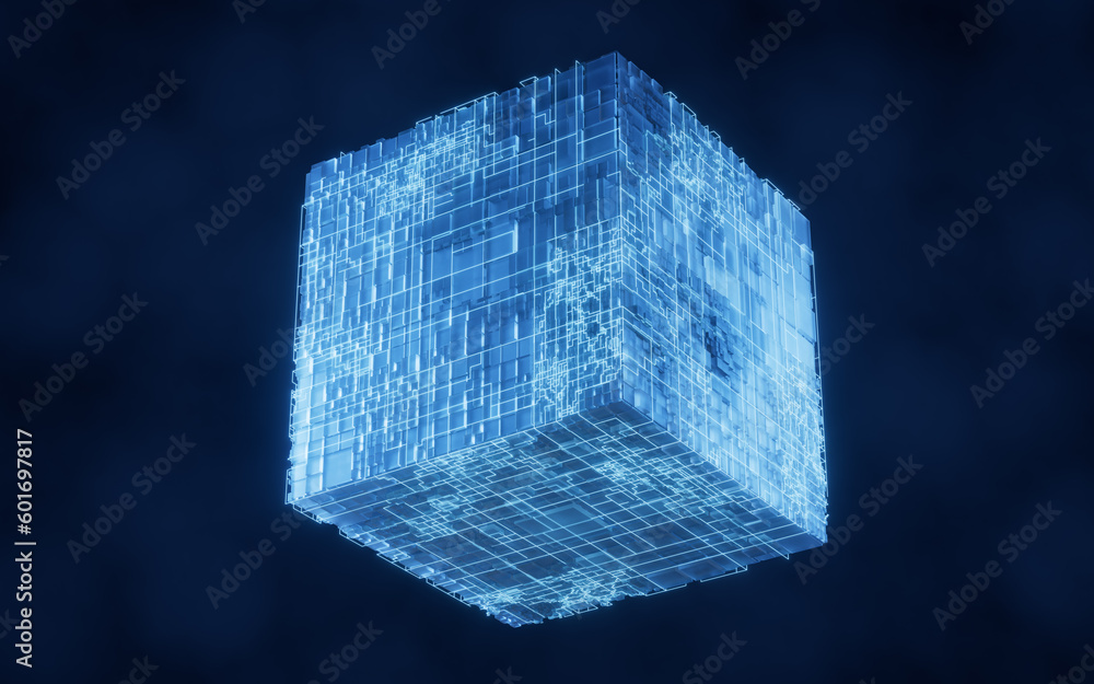 Abstract technology cube construction, 3d rendering.