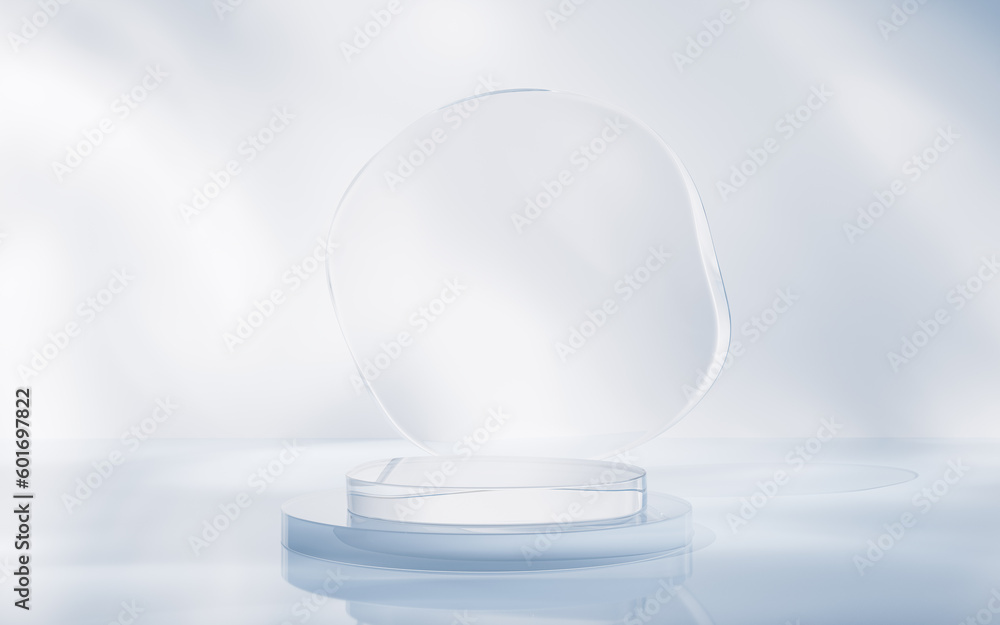 Transparent glass stage background, 3d rendering.