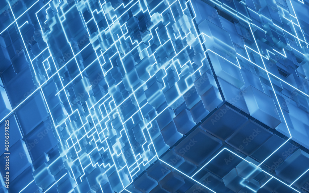 Abstract technology cube construction, 3d rendering.