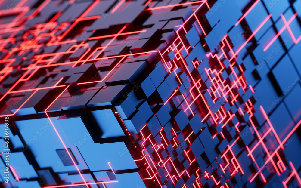 Abstract technology cube construction, 3d rendering.