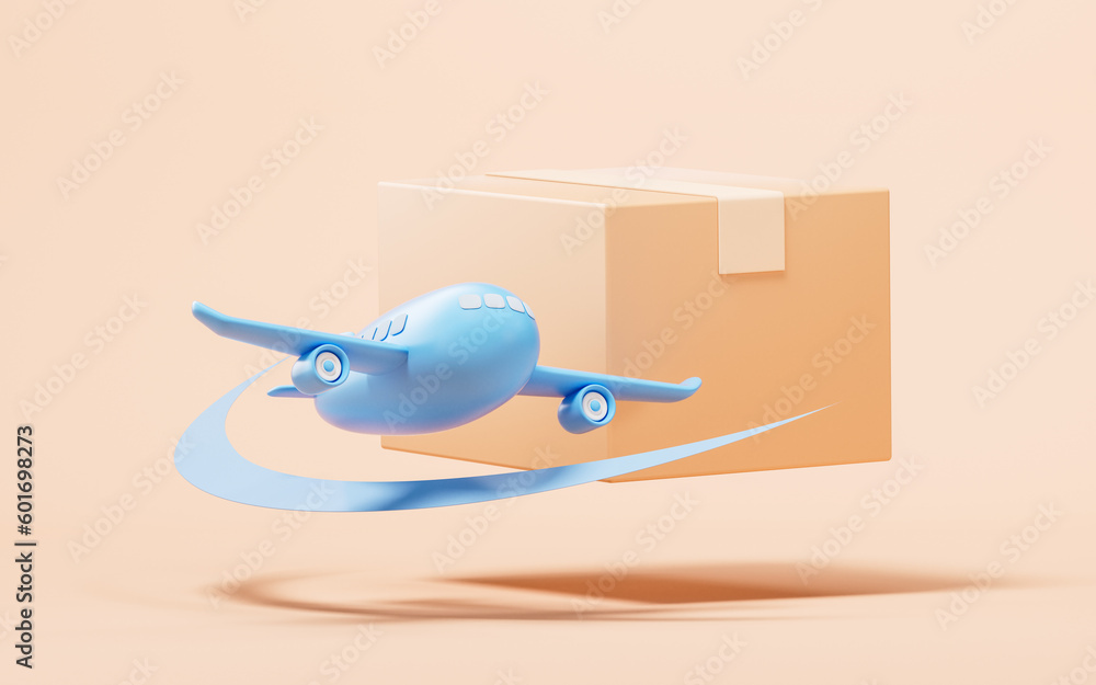 Plane and transportation with cartoon style, 3d rendering.