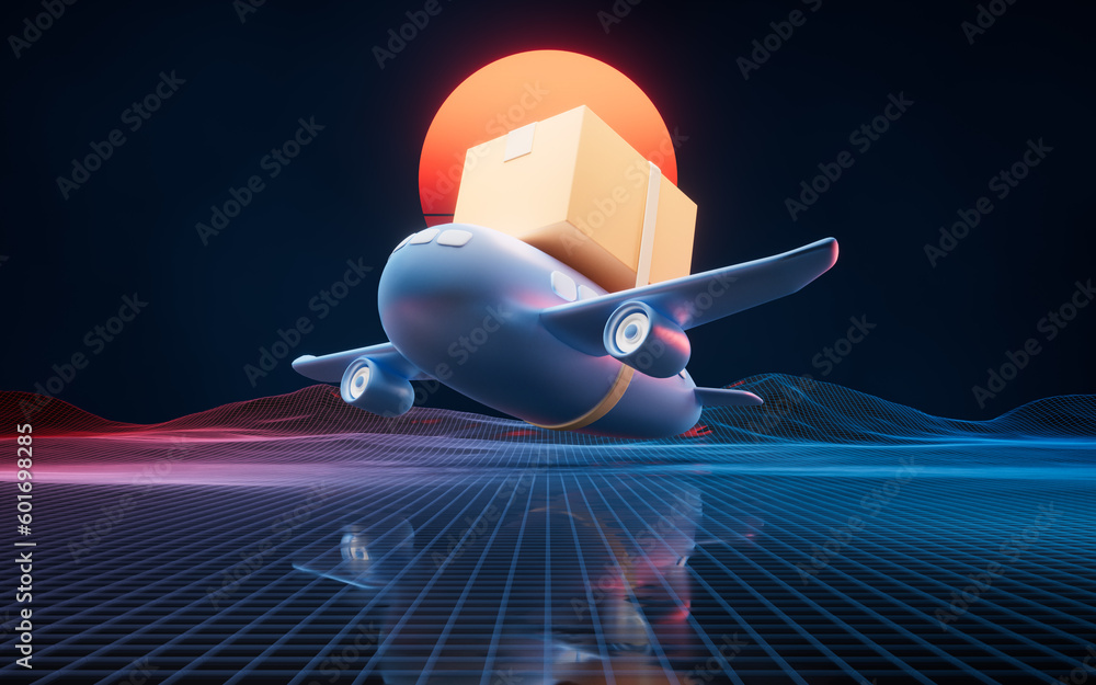 Plane and transportation with cartoon style, 3d rendering.