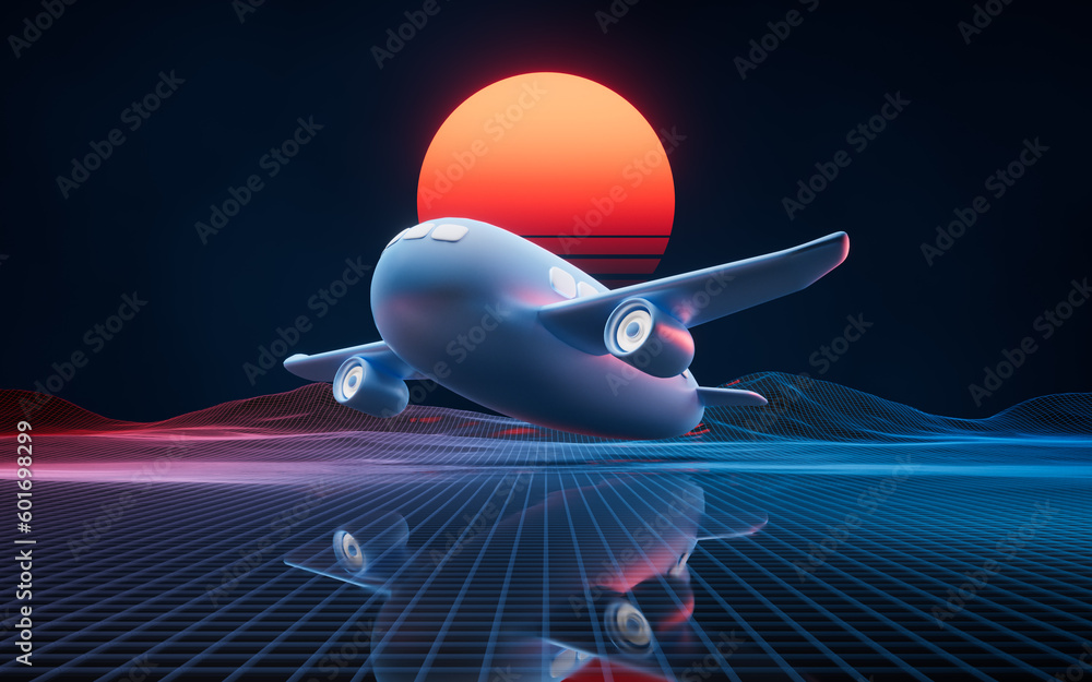 Plane and transportation with cartoon style, 3d rendering.