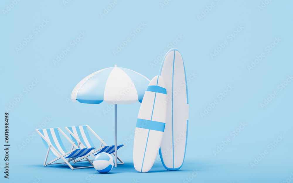 Surfboard with cartoon style, 3d rendering.