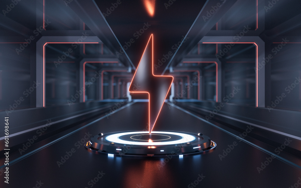 Lightning sign with technology background, 3d rendering.