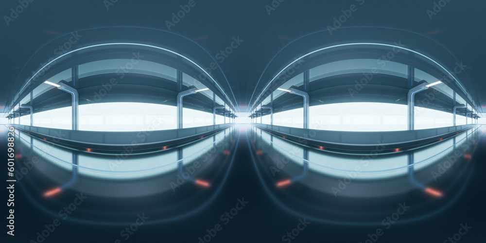 Dark tunnel with 360-degree seamless panoramic view. 3d rendering.