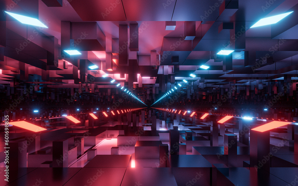 Digital cubes with cyberspace background, 3d rendering.