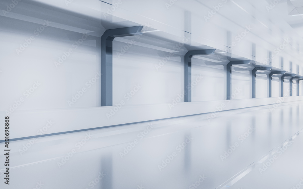 White empty tunnel, futuristic tunnel, 3d rendering.