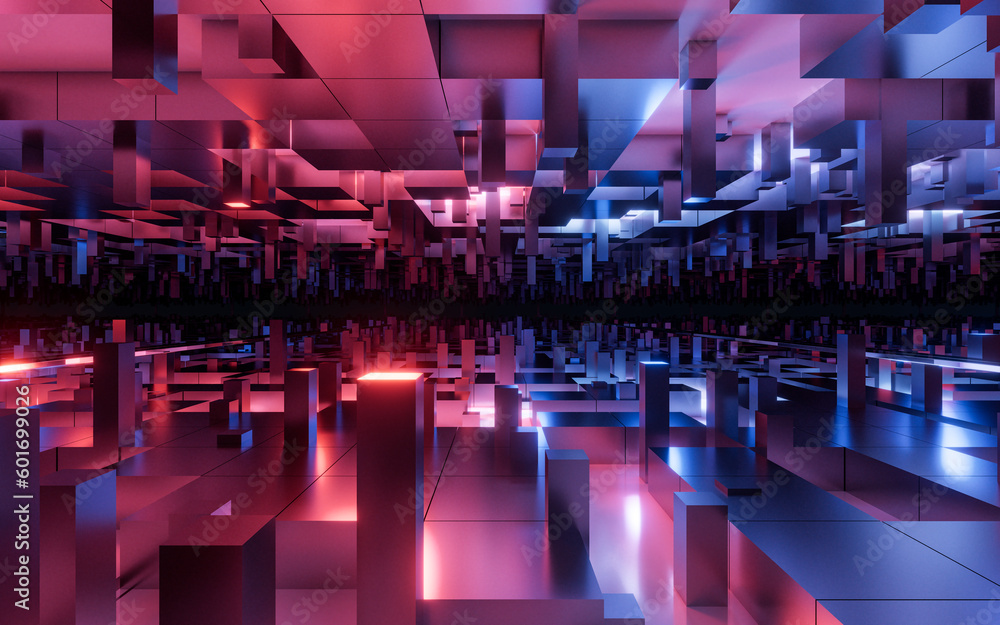 Digital cubes with cyberspace background, 3d rendering.